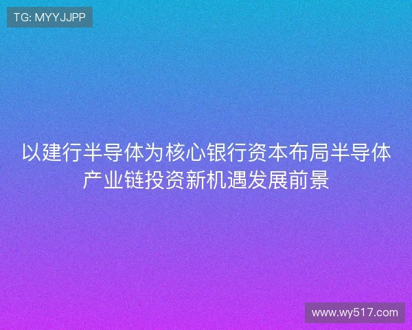 以建行半导体为核心银行资本布局半导体产业链投资新机遇发展前景 以建行半导体为核心银行资本布局半导体产业链投资新机遇发展前景